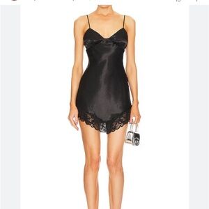 Lovers + Friends Black Satin Lace Chemise